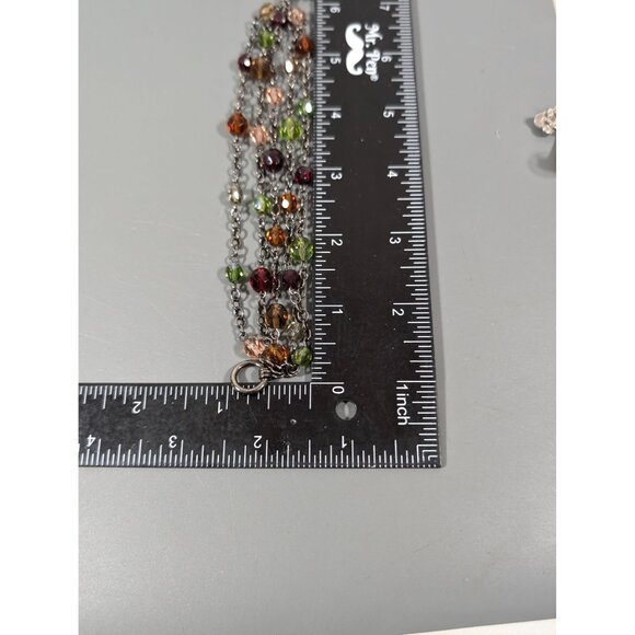 Green Red Glass Bead Gray Metal 5 Chain Toggle Bracelet 6.5" - Picture 7 of 7